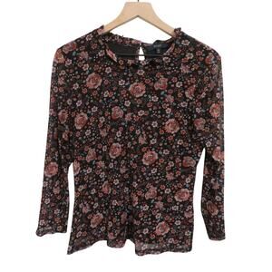 Eclair Women Sz L Black Red Orange Floral Long Sleeve Stretchy Romantic Y2K Boho